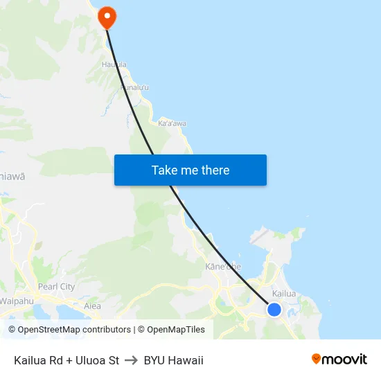 Kailua Rd + Uluoa St to BYU Hawaii map