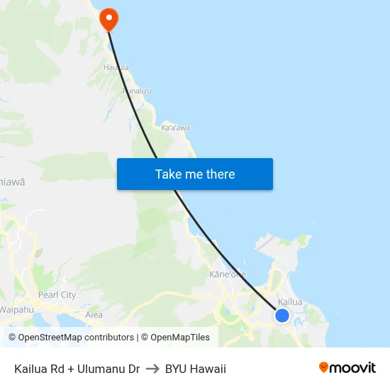 Kailua Rd + Ulumanu Dr to BYU Hawaii map