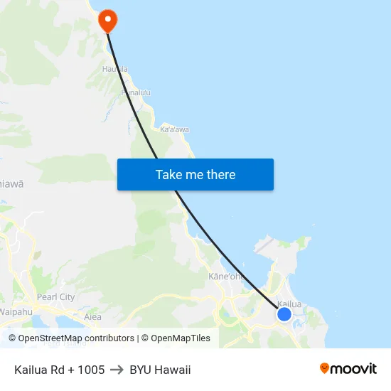 Kailua Rd + 1005 to BYU Hawaii map