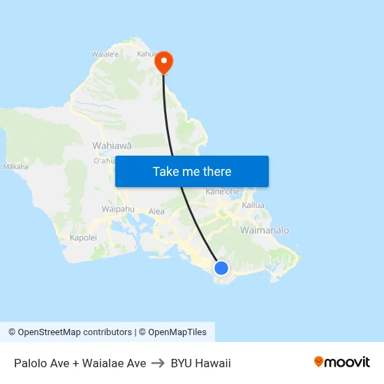 Palolo Ave + Waialae Ave to BYU Hawaii map