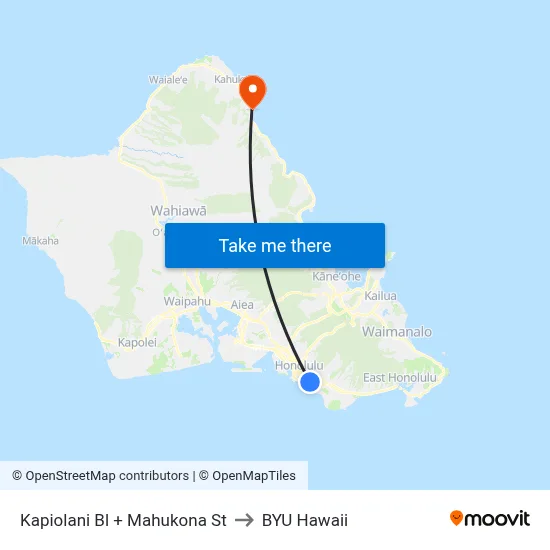 Kapiolani Bl + Mahukona St to BYU Hawaii map