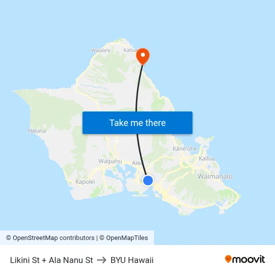 Likini St + Ala Nanu St to BYU Hawaii map