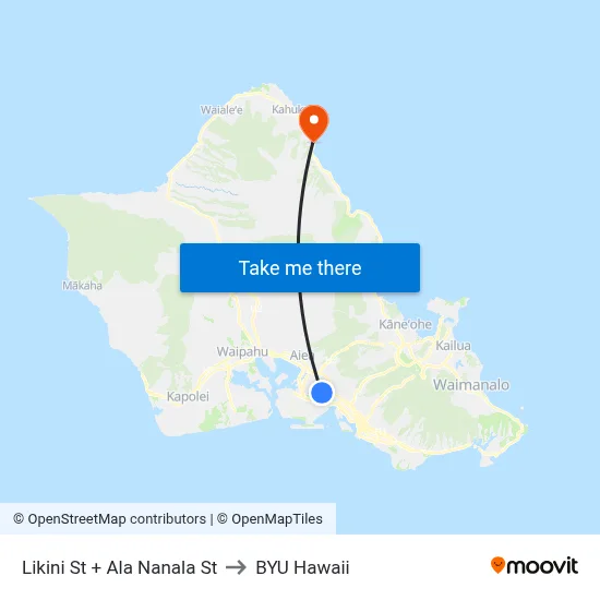 Likini St + Ala Nanala St to BYU Hawaii map