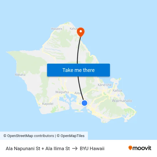 Ala Napunani St + Ala Ilima St to BYU Hawaii map