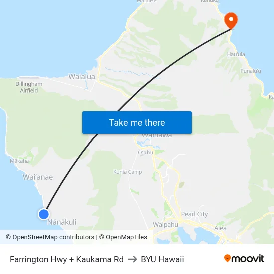 Farrington Hwy + Kaukama Rd to BYU Hawaii map