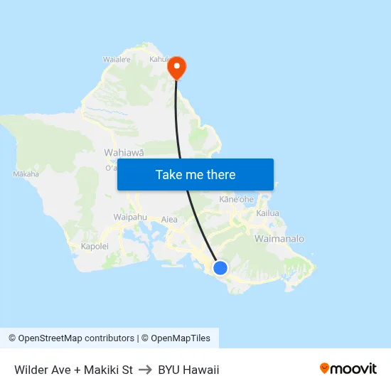 Wilder Ave + Makiki St to BYU Hawaii map
