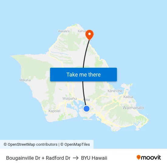 Bougainville Dr + Radford Dr to BYU Hawaii map