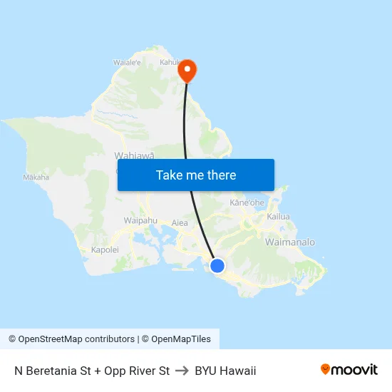 N Beretania St + Opp River St to BYU Hawaii map
