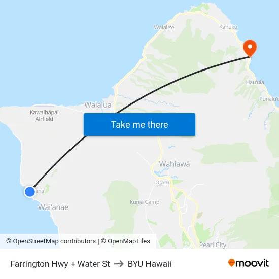 Farrington Hwy + Water St to BYU Hawaii map