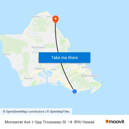 Monsarrat Ave + Opp Trousseau St to BYU Hawaii map