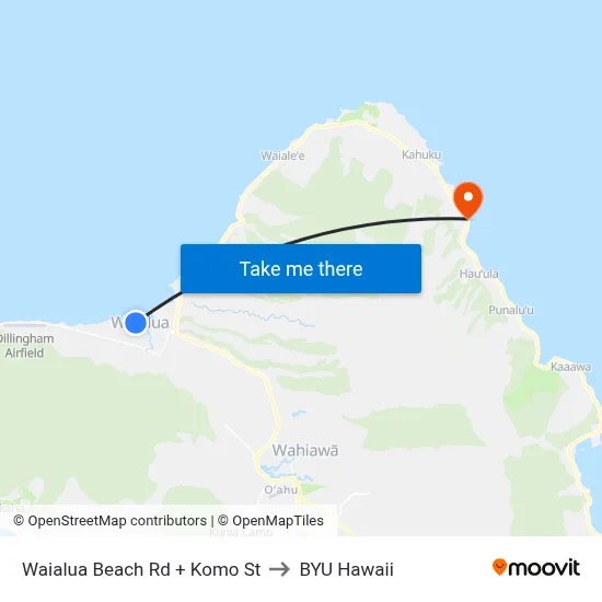Waialua Beach Rd + Komo St to BYU Hawaii map