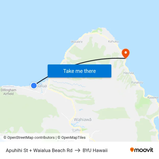 Apuhihi St + Waialua Beach Rd to BYU Hawaii map