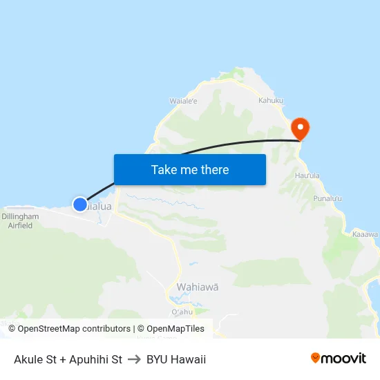 Akule St + Apuhihi St to BYU Hawaii map