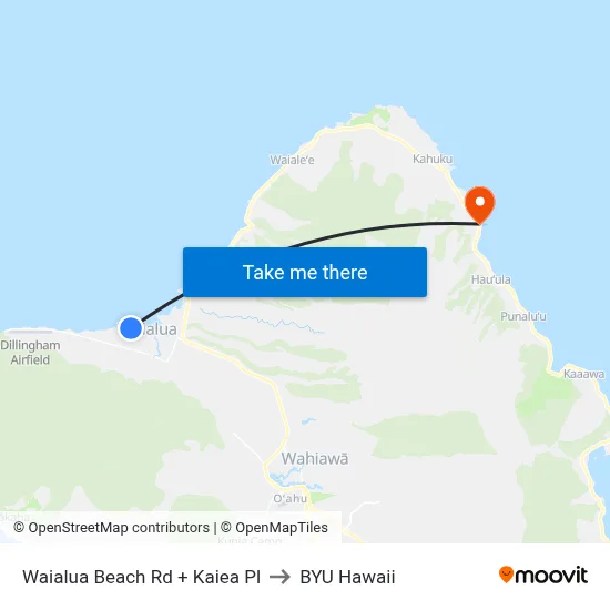 Waialua Beach Rd + Kaiea Pl to BYU Hawaii map