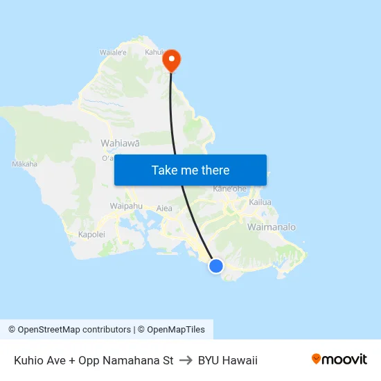 Kuhio Ave + Opp Namahana St to BYU Hawaii map