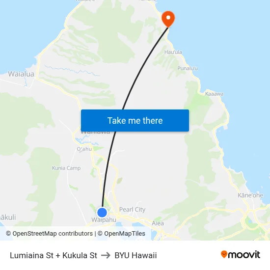Lumiaina St + Kukula St to BYU Hawaii map