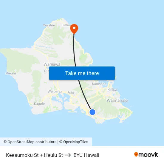 Keeaumoku St + Heulu St to BYU Hawaii map