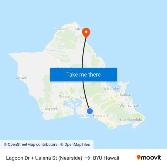 Lagoon Dr + Ualena St (Nearside) to BYU Hawaii map