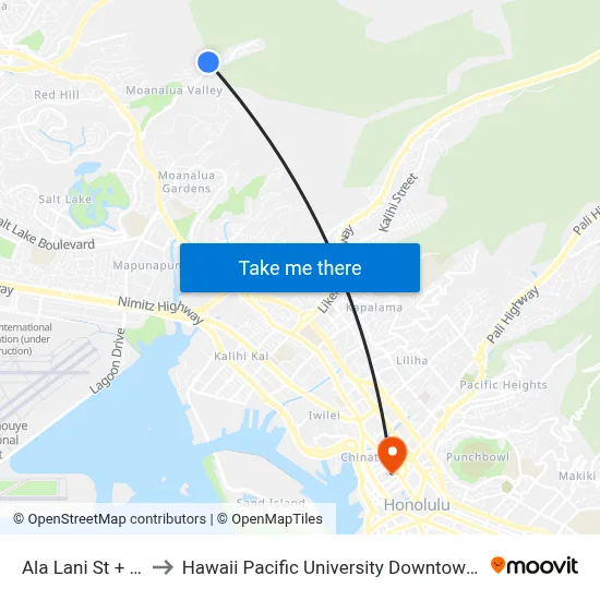 Ala Lani St + 1598 to Hawaii Pacific University Downtown Campus map