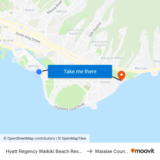 Hyatt Regency Waikiki Beach Resort Spa Honolulu to Waialae Country Club map