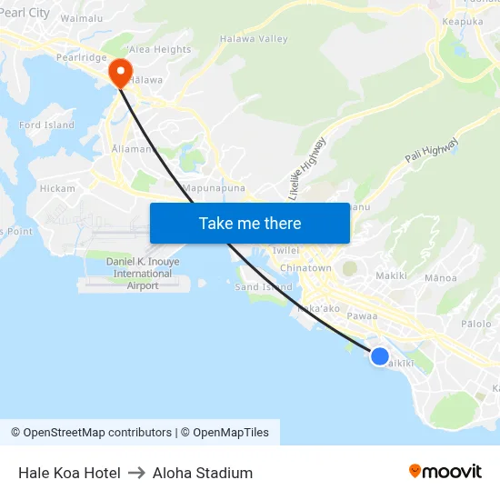 Hale Koa Hotel to Aloha Stadium map