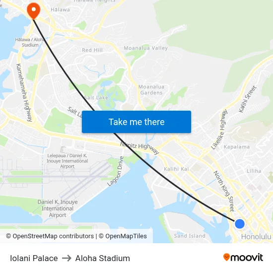 Iolani Palace to Aloha Stadium map