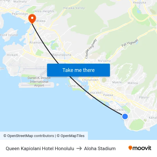 Queen Kapiolani Hotel Honolulu to Aloha Stadium map