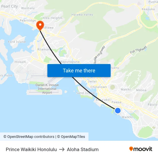 Prince Waikiki Honolulu to Aloha Stadium map