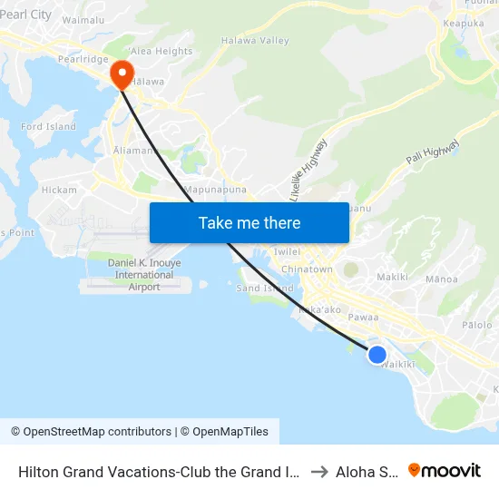 Hilton Grand Vacations-Club the Grand Islander Waikiki Honolulu to Aloha Stadium map