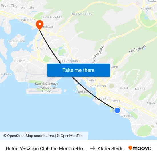 Hilton Vacation Club the Modern-Honolulu to Aloha Stadium map