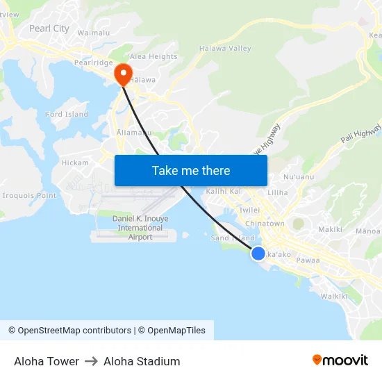 Aloha Tower to Aloha Stadium map