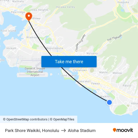Park Shore Waikiki, Honolulu to Aloha Stadium map