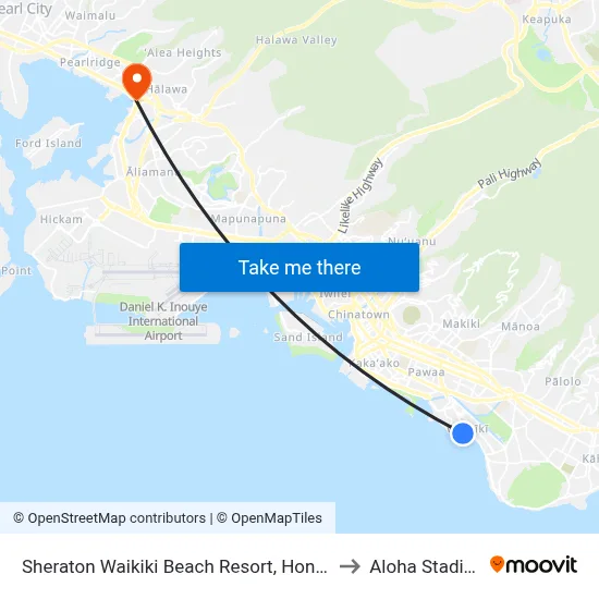 Sheraton Waikiki Beach Resort, Honolulu to Aloha Stadium map