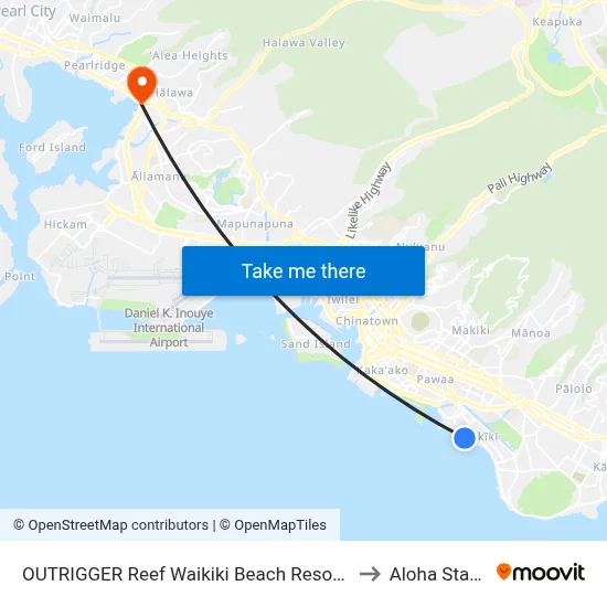 OUTRIGGER Reef Waikiki Beach Resort, Honolulu to Aloha Stadium map