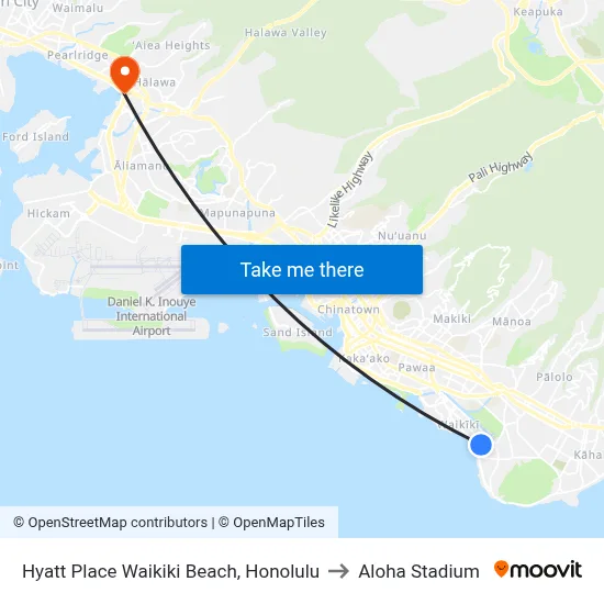 Hyatt Place Waikiki Beach, Honolulu to Aloha Stadium map