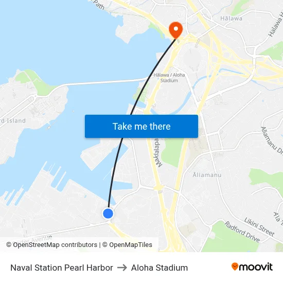 Naval Station Pearl Harbor to Aloha Stadium map