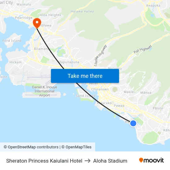 Sheraton Princess Kaiulani Hotel to Aloha Stadium map