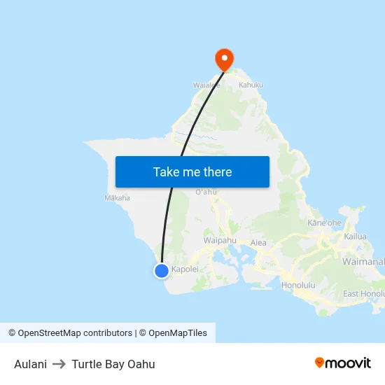 Aulani to Turtle Bay Oahu map
