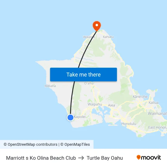 Marriott s Ko Olina Beach Club to Turtle Bay Oahu map