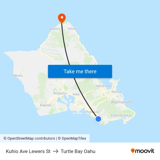 Kuhio Ave Lewers St to Turtle Bay Oahu map