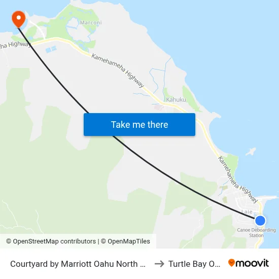 Courtyard by Marriott Oahu North Shore to Turtle Bay Oahu map
