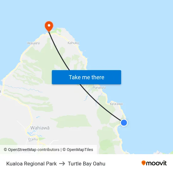 Kualoa Regional Park to Turtle Bay Oahu map