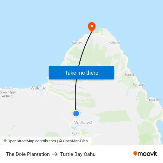 The Dole Plantation to Turtle Bay Oahu map