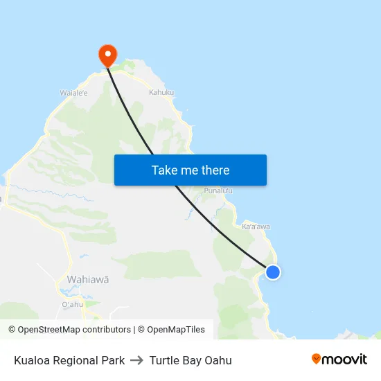 Kualoa Regional Park to Turtle Bay Oahu map