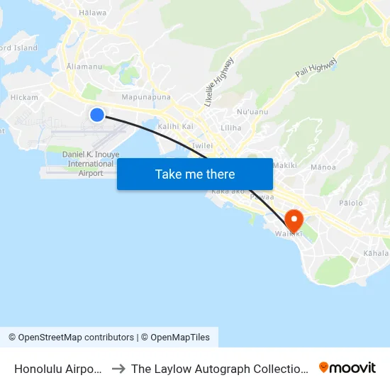 Honolulu Airport HNL to The Laylow Autograph Collection Honolulu map