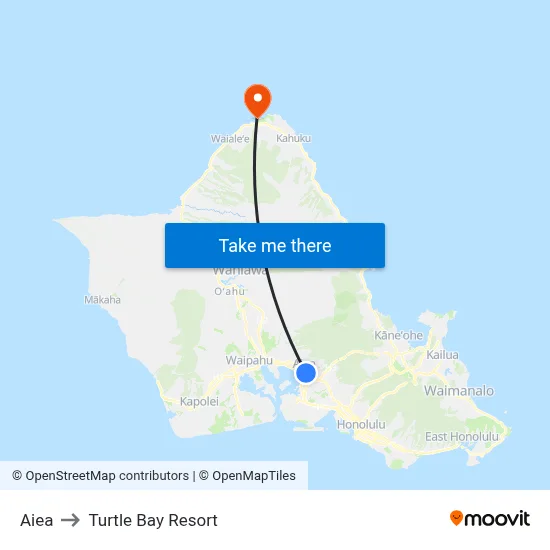Aiea to Turtle Bay Resort map