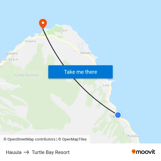 Hauula to Turtle Bay Resort map