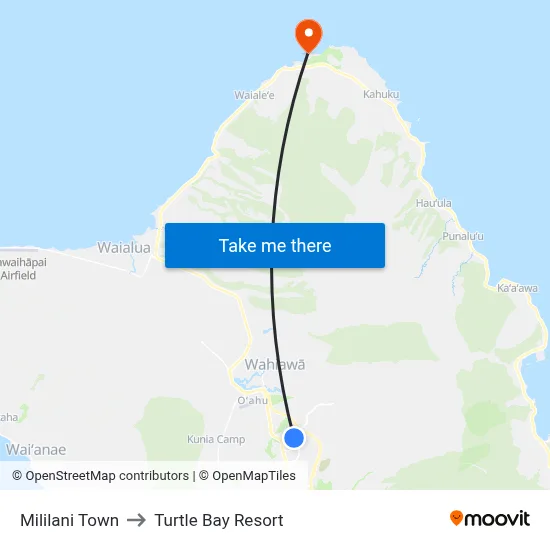 Mililani Town to Turtle Bay Resort map