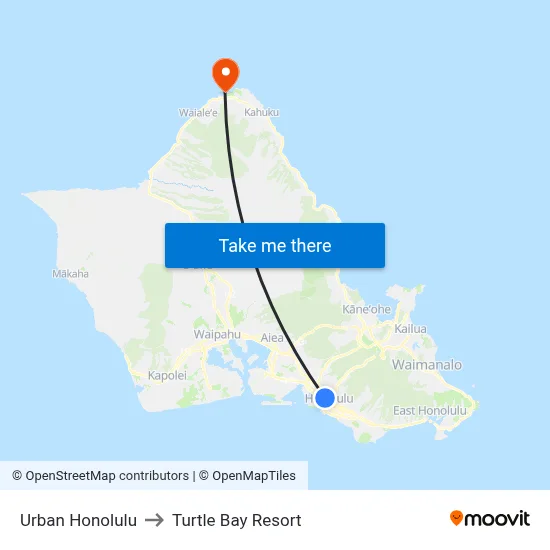 Urban Honolulu to Turtle Bay Resort map