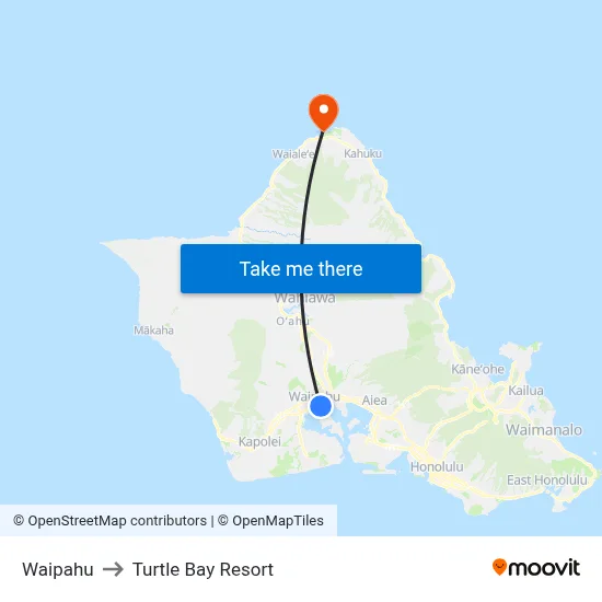 Waipahu to Turtle Bay Resort map
